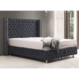 Lit coffre en tissu velours gris anthracite 140x190 cm cyrine - gris foncé
