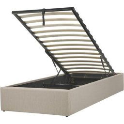 Lit Simple en Tissu Beige 90 x 200 cm avec Coffre de Rangement de Style Minimaliste pour Chambre