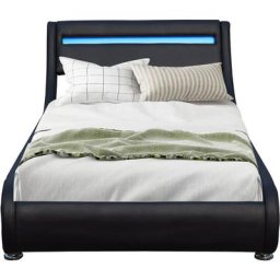 Lit ava pour matelas 90x190 - Sommier + Tête de Lit eclairage led Incurve Couleur noir + Pieds en 5