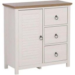 Commode Crème avec Plateau Bois Foncé et 3 Tiroirs Spacieux Très Pratique et Tendance Idéale pour