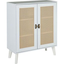 Buffet à 2 Portes 3 Étagères Façade en Polyotin Style Rétro Blanc Beige Parton - Blanc