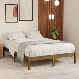 Lit Contemporain Décor - Structure de lit Marron miel Bois de pin massif 160x200cm - Sommier inclus