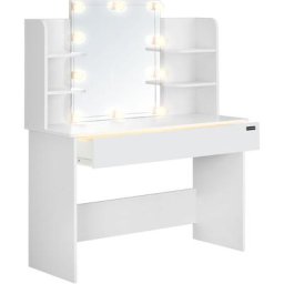 Coiffeuse Lucia Blanc éclairage led table de maquillage miroir chambre dressing rangement tioir 3