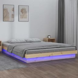 Lit adulte à led Contemporain Cadre de lit 200x200 cm bois massif 62183 - Brun