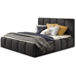 Lit 140x200 cm capitonné simili cuir noir Vika - Version Avec sommier