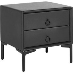 Table de Chevet en Cuir pu Noir avec 2 Tiroirs Pratiques Intégrés Ajout Idéal pour Chambre à