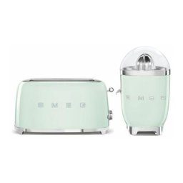 PACK SMEG Grille-Pain 1500W 4 Tranches + Presse-agrumes 70W Vert d'eau Années 50 - Vert