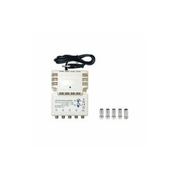 Amplificateur intérieur uhf 1 entrée 4 sorties Gain 25dB Blanc + 5 Adaptateurs tv Connecteurs f (1