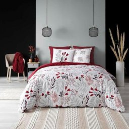 Parure de lit 3 Pièces en coton bio à imprimé petites fleurs Clemence - Blanc/rouge - 240 x 220 cm