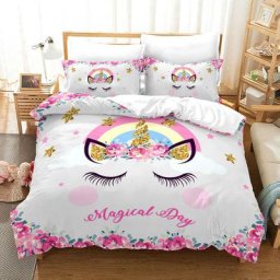 Housse de Couette Licorne, Parure de Lit Enfant Junior Housse de Couette + Taie d'oreiller Set