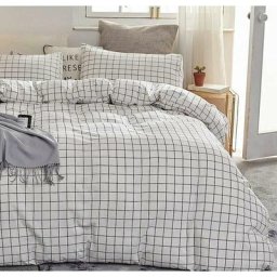 Housse de Couette 228x228cm + 2 x Taies d'oreiller 50x75cm Moderne à Carreaux Noir et Blanc Linge