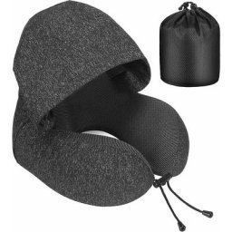 Amazon Brand Coussin de Voyage, Oreiller de Voyage à Memoire de Forme, Coussin de Voyage à Capuche,