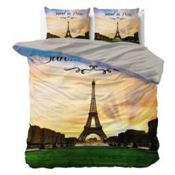 Déco City - Parure de Lit Double Coton Sunset In Paris - Housse de Couette 220x240 cm 2 Taies