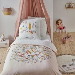 Parure de lit enfant en coton 57 fils imprimé rose 140x200cm - rose