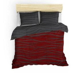 Set couvre-lit 260x220cm et 2 taies d'oreiller 60x60cm Velma Tissu Motif Bandes ondulées Bordeaux