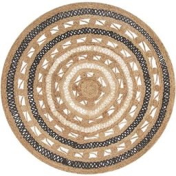 Tapis Rond Beige et Noir en Jute pour Chambre ou Salon au Style Bohème 140 cm Beliani Beige