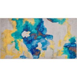 Beliani - Tapis Rectangulaire Bleu Blanc et Jaune en Polyester Motif Abstrait pour Chambre ou Salon