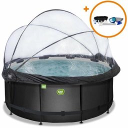 Piscine exit Black Leather ø360x122cm avec pompe filtrante à sable et dôme et kit d'accessoires