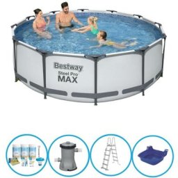 Bestway - Piscine Steel Pro max - Avec accessoires - 366x100 cm - Gris