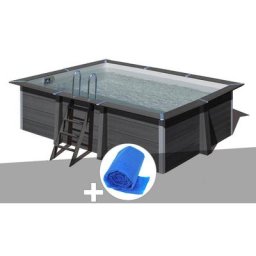 Kit piscine composite GRÉ Avant-Garde rectangulaire 4,66 x 3,26 x 1,24 m + Bâche à bulles - Bois