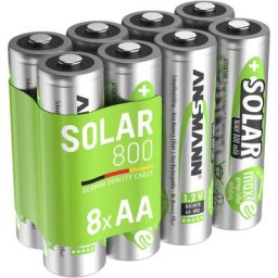 Ansmann Piles rechargeables aa 800 mAh 1,2V pour lampe solaire, piège à taupe, etc. (lot de 8)