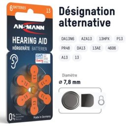 Ansmann Piles auditives type 13 (lot de 60) – Orange