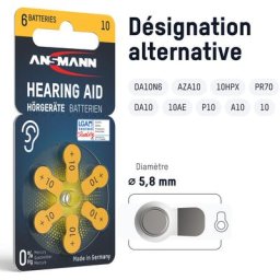 Ansmann Piles auditives type 10 (lot de 60) – Jaune