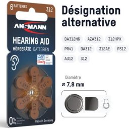 Ansmann Piles auditives 312 (lot de 120) – marron