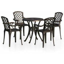 Ensemble Table + 4 chaises de bistro, Set bistrot, Ensemble repas de jardin, Aluminium coulé Bronze