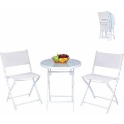 Ensemble de Bistro de Jardin Pliantes,2 Chaises +1 Table Pliables,3 Pcs Meuble de Jardin avec Verre