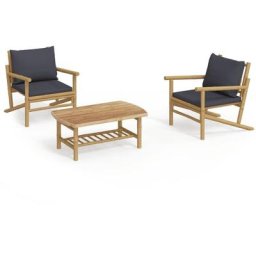 Salon de jardin 3 pcs avec coussins gris foncé bambou Vidaxl n/a