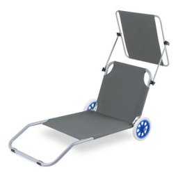 Chaise longue de jardin, Chaise de plage, Chaise longue pliable, jusqu'à 100 kg, avec 2 roues,