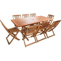 Salon de jardin bois exotique Hongkong - Table fixe + 8 chaises pliantes