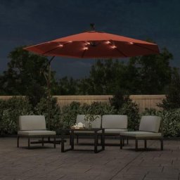 Parasol déporté à LED et mât, Parasol pour Balcon Jardin Plage Terrasse, en acier Terre cuite