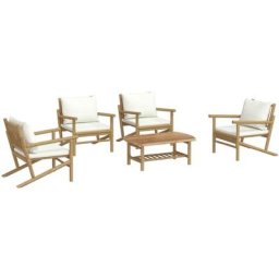 Salon de jardin 5 pcs avec coussins blanc crème bambou Vidaxl n/a