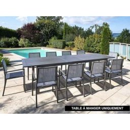 Table rectangulaire extensible en aluminium aspect teck gris SANTORIN - 10 places - Jardiline - Gris