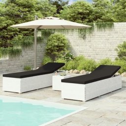 Transat - Lot de 3 Chaises longues de jardin table à thé Moderne Résine tressée Blanc,195 x 60 x 31
