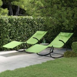 Lot de 2 Bains de soleil Moderne - Chaises à bascule Transats relax - Vert Acier et textilène