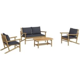 Salon de jardin 4 pcs avec coussins gris foncé bambou Vidaxl n/a