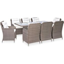 Ensemble à dîner d'extérieur 9 pcs - Moderne - Meuble de jardin Résine tressée Marron Balcon 9554