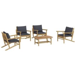 Salon de jardin 5 pcs avec coussins gris foncé bambou Vidaxl n/a