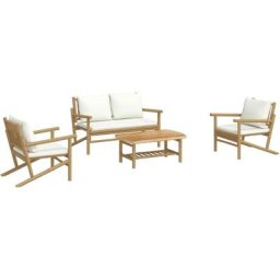 Salon de jardin 4 pcs avec coussins blanc crème bambou Vidaxl n/a