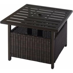 Table de Jardin avec Trou de Parasol de 4 cm, Table d'Appoint à l'Extérieur en Rotin avec Panneaux