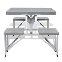 Set de 1 table et 4 chaises de camping pliable Design moderne, Ensemble repas de jardin Aluminium