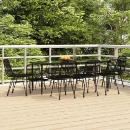 Salon de jardin 9 pcs - Mobilier de jardin - Ensemble Table à manger + 8 chaises Noir Résine