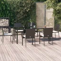Salon de jardin 7 pcs - Mobilier de jardin - Ensemble Table à manger + 6 chaises Noir Résine