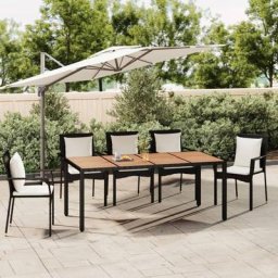 Table de jardin Contemporain - Table à manger de jardin - plateau en bois Noir Résine tressée bois