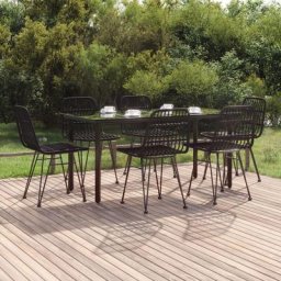 Salon de jardin 7 pcs - Mobilier de jardin - Ensemble Table à manger + 6 chaises Noir Résine