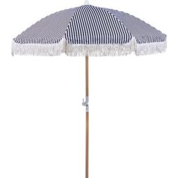 Parasol de Jardin Rétro ⌀ 150 cm Mât en Bois et Tissu Noir et Blanc Mondello - Noir