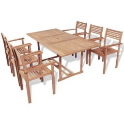 Mobilier à dîner d'extérieur 7 pcs Bois de teck solide vidaXL - Brun